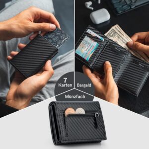 Slim Wallet in Carbon‑Optik mit RFID‑Schutz, Platz für 7 Karten, Bargeld und Münzfach